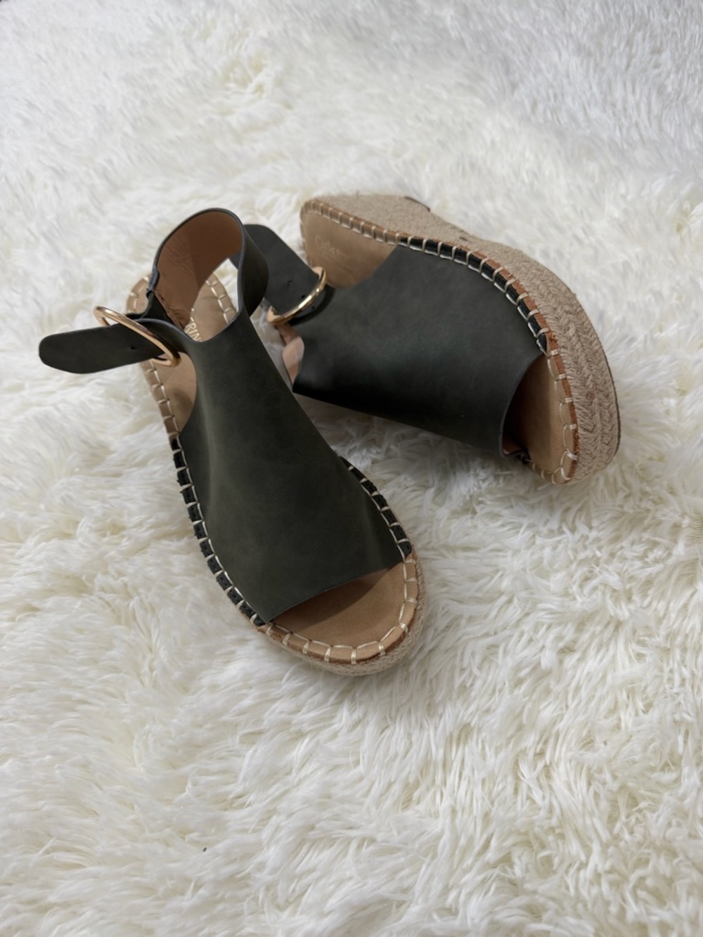 Catherine Malandrino Olive Green Espadrille Wedge Sandals Size 9 Preppy Travel - Picture 6 of 12